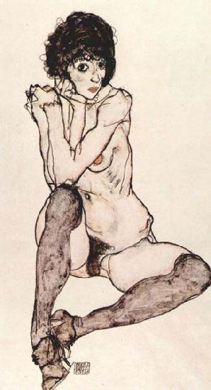 Egon Schiele Sitzender weiblicher Akt, oil painting image